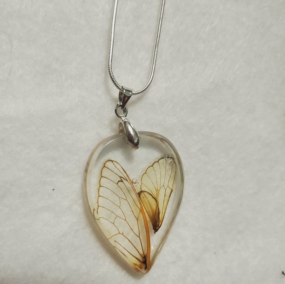 Cicada wing heart necklace